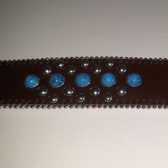 BHW dark brown genuine leather western bling belt - Picture 4 of 8